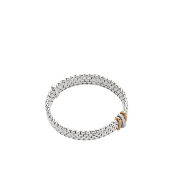 Fope: “Panorama” bracelet in 18k white gold with rose gold and pavé-set diamond accents