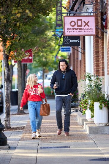 Walking downtown Franklin with her Talent-Manager, Diego Calderon
