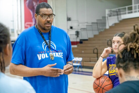 Coach Key emphasizes a point during a practice.