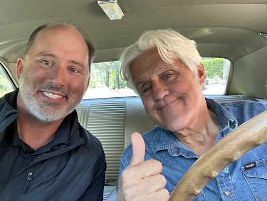 Greg Stanley & Jay Leno talk cars on an episode of the web series "Jay Leno's Garage."
