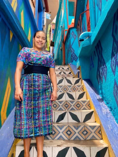 Stairs and buildings painted in beautiful colors representing the deep Mayan cultural heritage of the village.