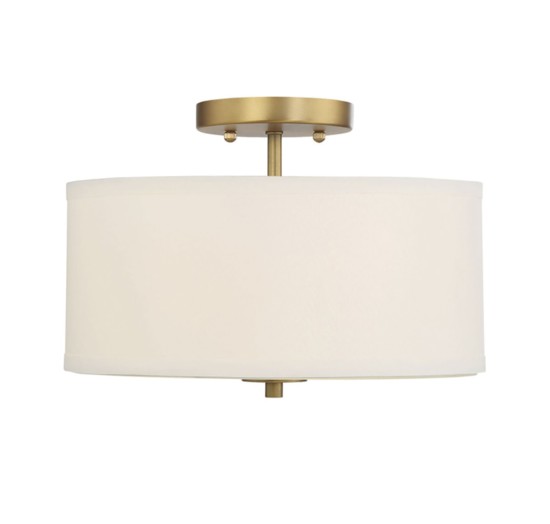 Bellevue Natural Brass 2 Light 13" Wide Semi-Flush Drum Ceiling Fixture