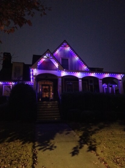 Home lit up with Braves blue, red and white