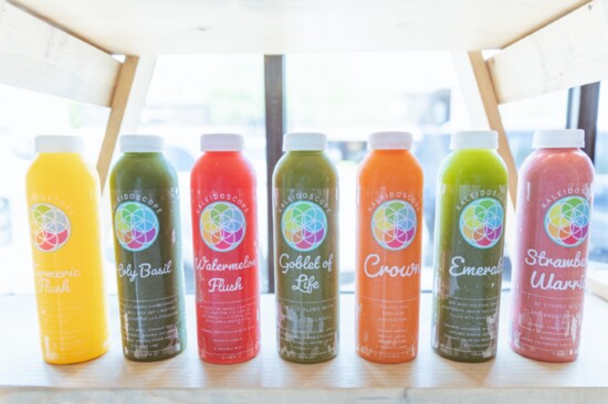 A selection of juices at Kaleidoscope Juice