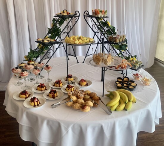 Fresh fruits and baked treats are available during Sunday brunches.