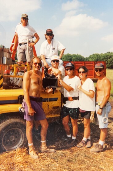 Emily Ford with the camera team from the 1996 film "Twister." Emily was a cinematographers’ trainee under Don Burgess and later Jack Green.