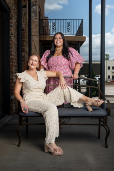 Left: Kait Jumpsuit - ivory jumpsuit with delicate crochet detailing. Right: In Bloom Dress, baby doll style embroidered details