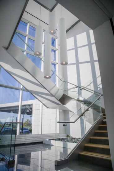 The interior staircase at Mercedes Benz of Temecula.