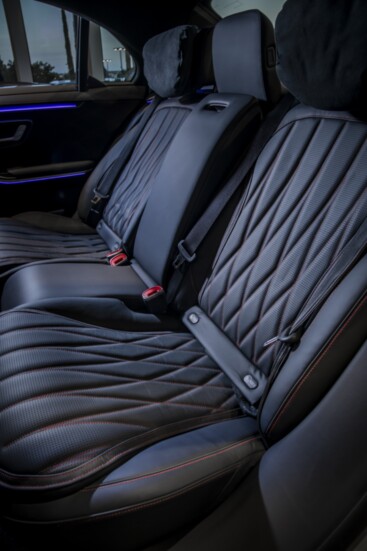 The S63's interior features the highest quality black Nappa leather with red contrast stitching, providing both luxury and style around town and on the track.