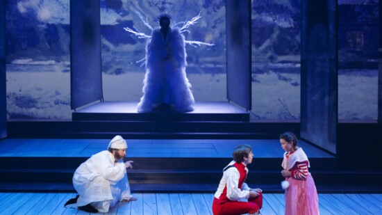 Shuler Hensley, Danny Bass, Jacquelyn Fuchs (R), ad Karmine Alers in Arizona Theatre Company's Scrooge! Photo by Tim Fuller