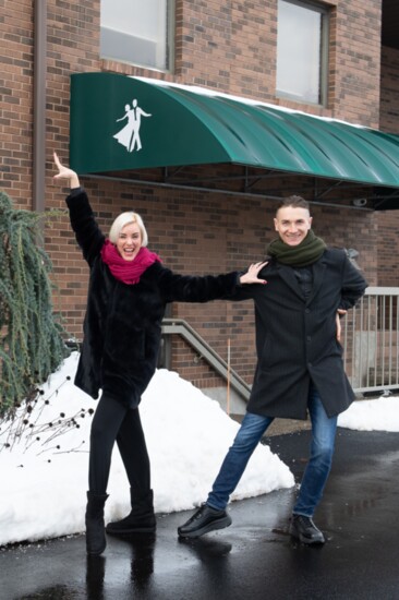 Tatiana Naumova and Ilya Smirnov outside the dance studio where they both teach. 