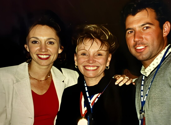 Diane and James Sanders with their mother, Sandra, during the early years when the siblings worked together as a real estate sales team.