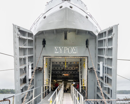 The unique bow doors of LST-325 facilitated amphibious operations.