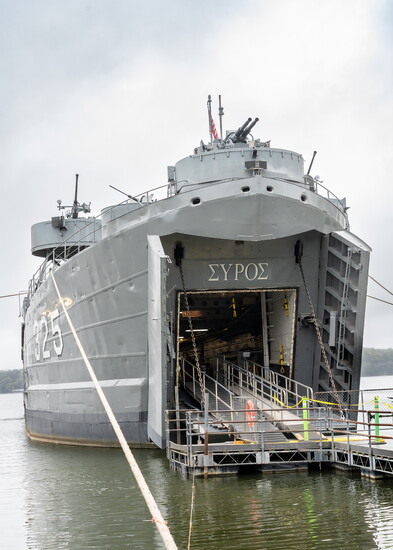 The massive bow doors are open and ready to receive visitors.