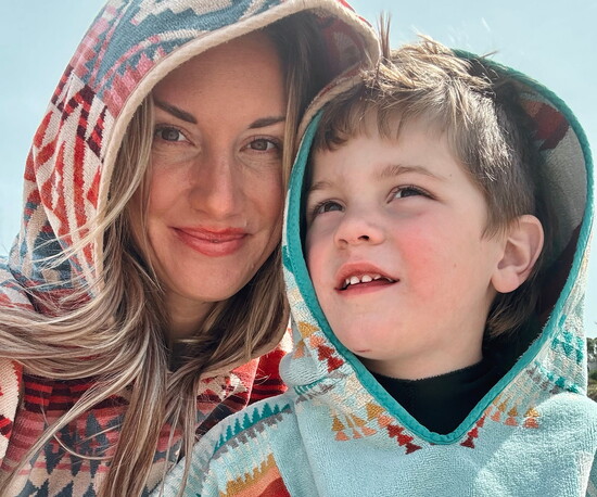 Moments of connection: Katy Jackson with her son Hendrix at the beach.