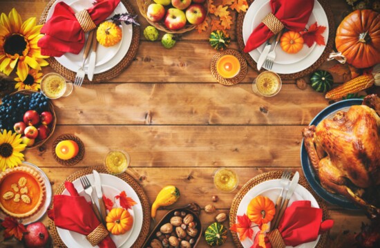 A spread of Thanksgiving food.