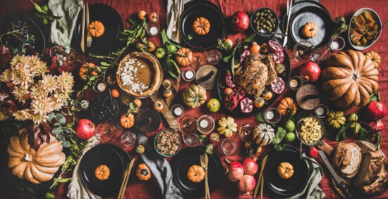 A spread of Thanksgiving foods.