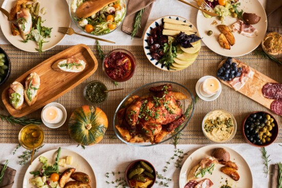 A spread of Thanksgiving food.