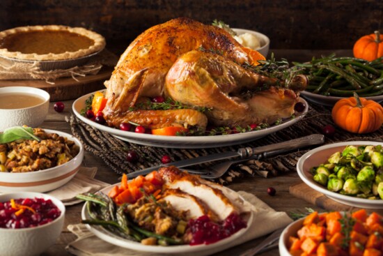 A spread of Thanksgiving dishes.