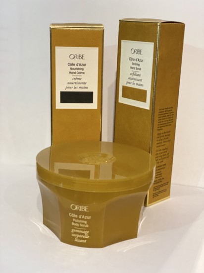 Oribe Cote d'Azure Hand Creme, Hand Scrub and Body Scrub.