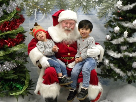 Benny Preston & friends posing at Cocoa with Santa at My Gym Yorba Linda. 