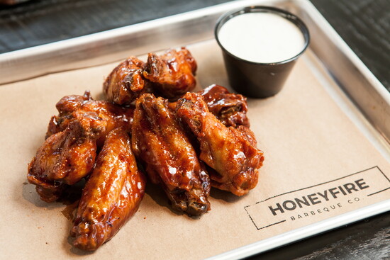 HoneyFire BBQ's Hickory Smoked Chicken Wings.