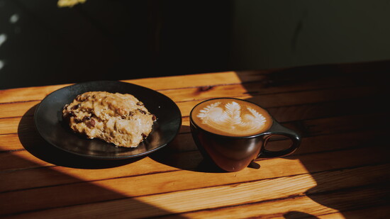 Toasty Goat's Harvest Scone and pumpkin spice latte