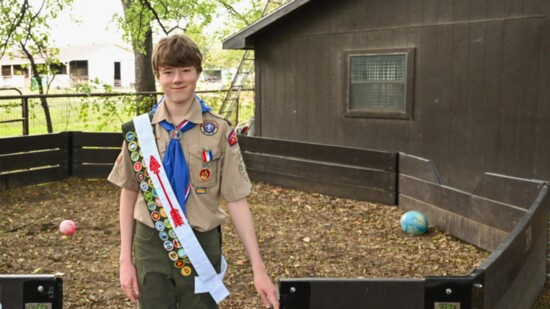 Leo Wanjura with the "gaga ball pit" he created for his Eagle Scout project. 
