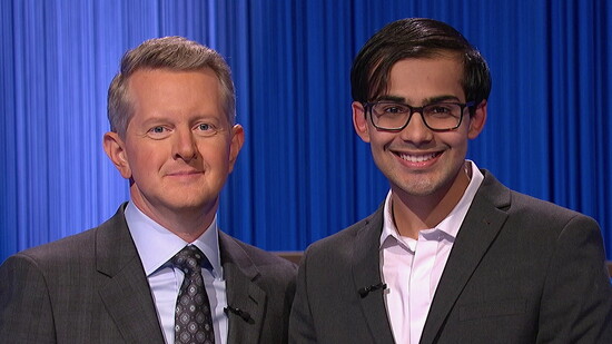Host Ken Jennings with Rishabh Wuppalapati.