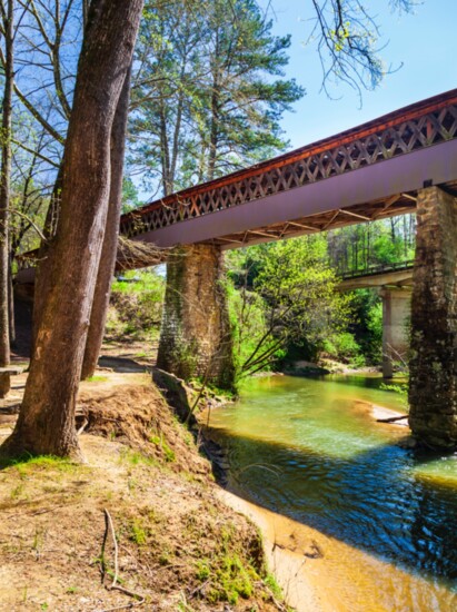 The bridge was once used regularly by farmers and travelers to cross Crooked Creek. 