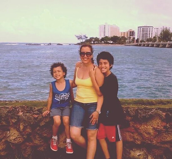 Andrea with her two sons, Alexander and JJ in Puerto Rico.