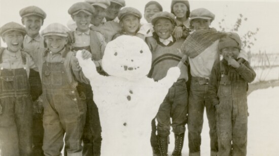 1971.45.0006, Snowman at Wyatt School, date unknown, photographer unknown.