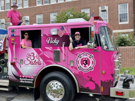 The pink fire truck is dubbed "Vicky," named for the first sisgter Marshall Moneymaker lost to breast cancer. 