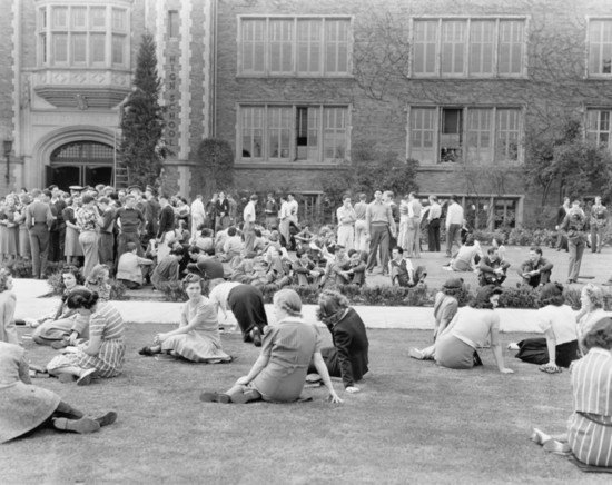 High School in 1940 and taking a break between classes