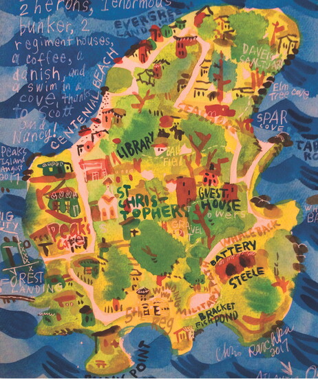 Illustration of Peaks Island by Chris Raschka. Illustration courtesy of Illustration Institute.