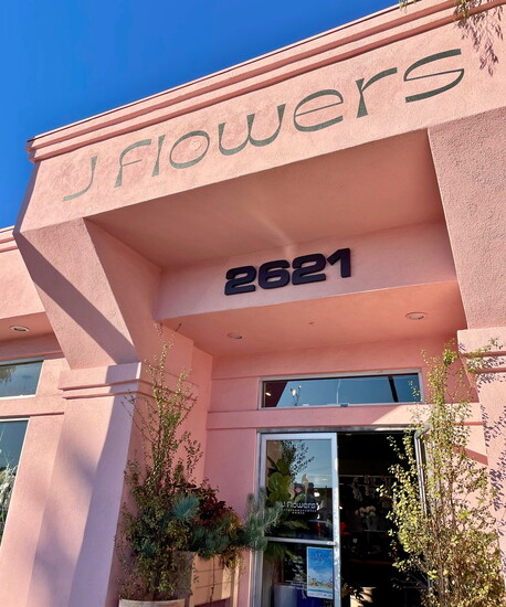The can’t-miss pink J Flowers building at 2621 Artesia Blvd., a cheerful and familiar sight along Artesia Boulevard.