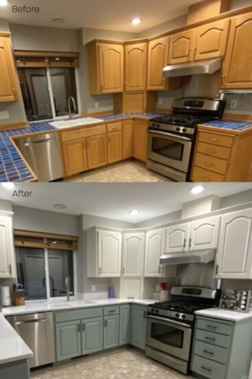 New countertops and paint transformed this kitchen.