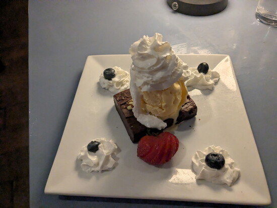 Double fudge brownie and ice cream