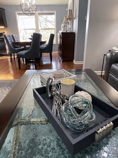 This curated tray of baubles adds a sparkle to the Werthmann living room. "I think every home should have some sparkle or some glitter," Diana says. 