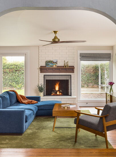 A remodeled living room offers a welcoming space for family gatherings.