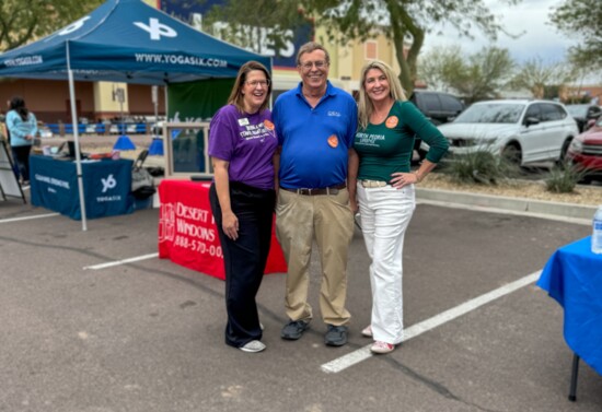 Katrina Eaton of Vitalant and David Mitchell of Ideal Insurance with Julie LaCroix, North Peoria Lifestyle publisher