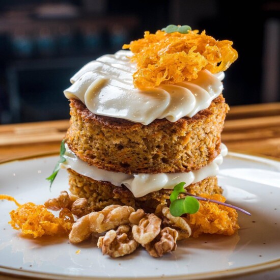Common Ground's Carrot Cake: ginger cardamom cake, maple cream cheese, candied carrot, walnut