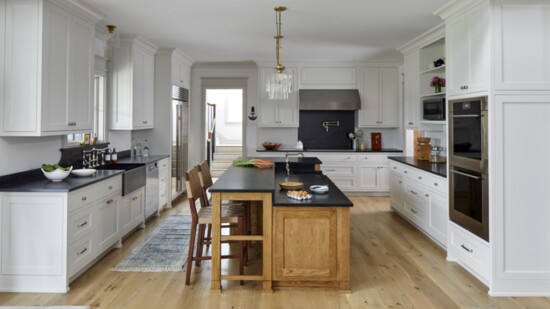 Soapstone Countertops, Backsplash, and Farm Sink