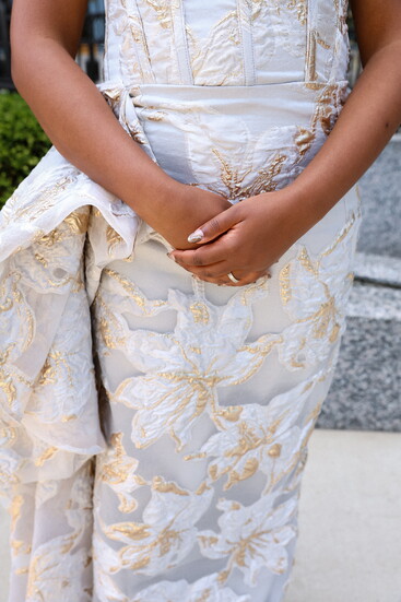 Khadijah Kellogg’s gown by Pink featured timeless lines and exquisite detailing. (Photo by Alison Hein)