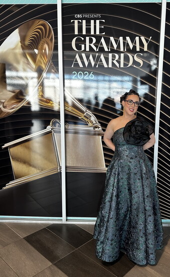 New Trier High School music department chair Elizabeth Bennet wore a custom Pink gown to the Grammys as a Grammy Music Educator Award honoree. (Photo provided)