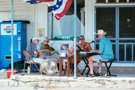 Bluegrass band on the front porch of Peers Store