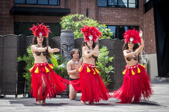Performers in the Mahealani's Polynesian Revue dance for the crowd at Chamblee City Hall.