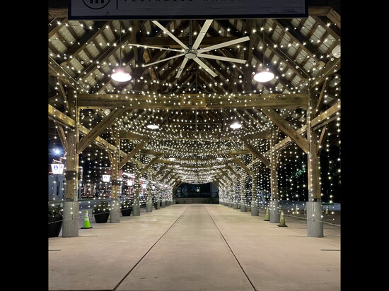 Simple white lights make the Cullman Festhalle sparkle. 