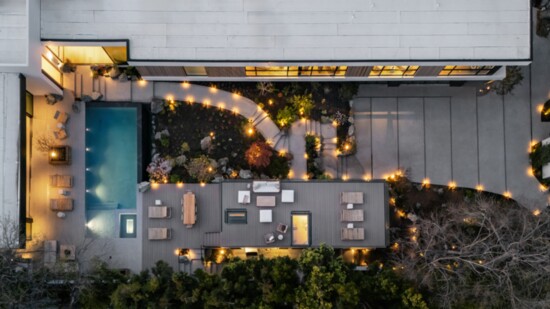 A bird's eye view captures the home's unique layout