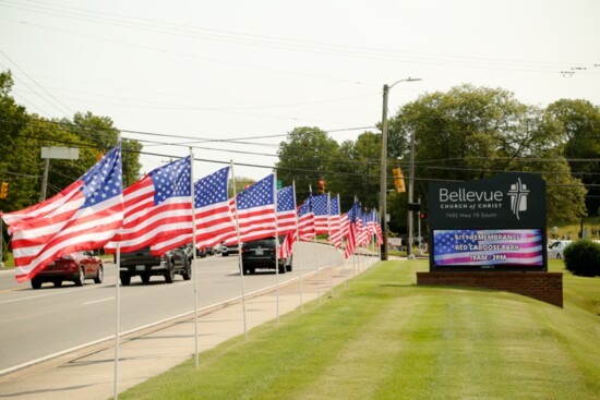 Flags placed by the Exchange Club line Highway 70 South for the 20th Anniversary of September 11 Remembrance Event.